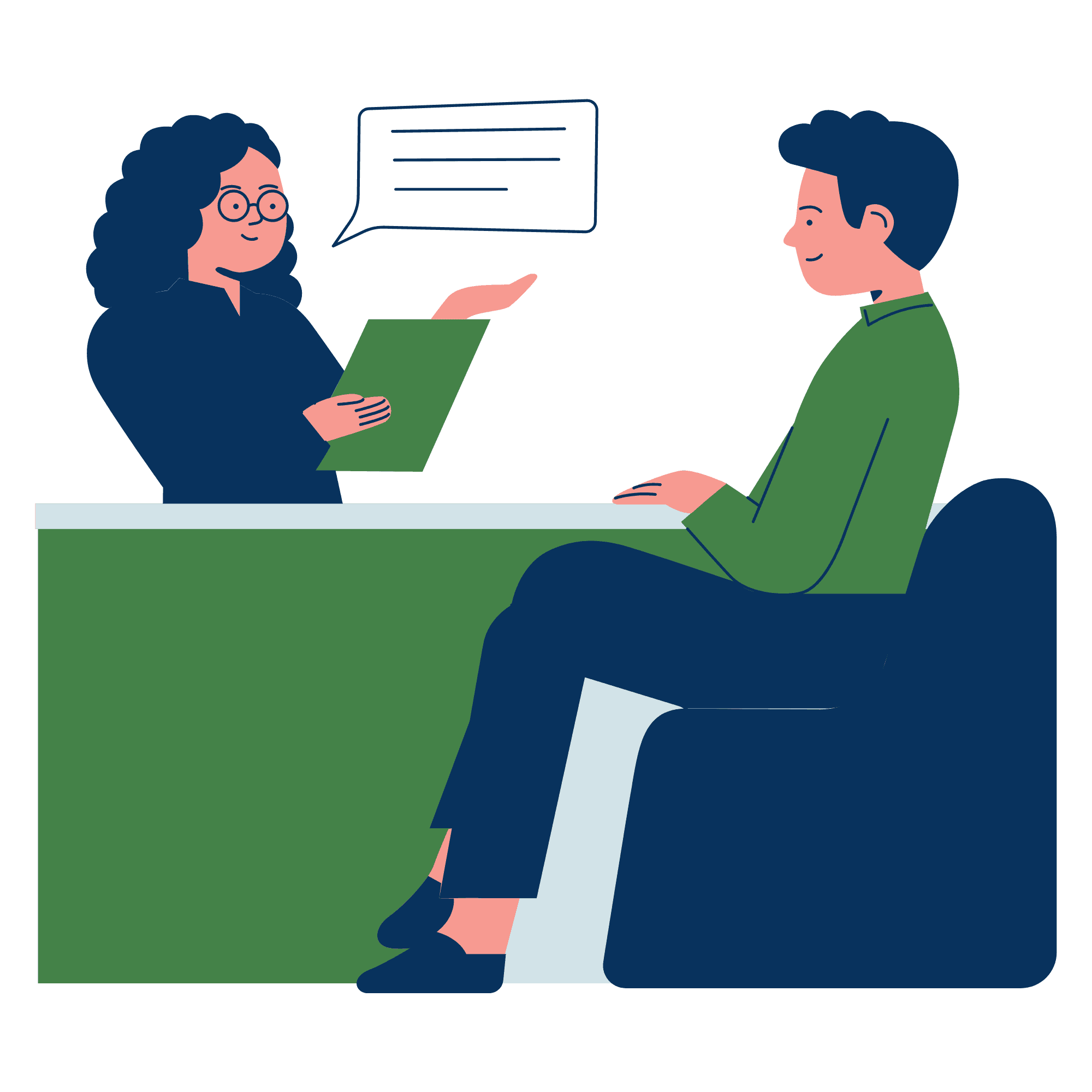 Two professionals having a consultation at a desk with a laptop
