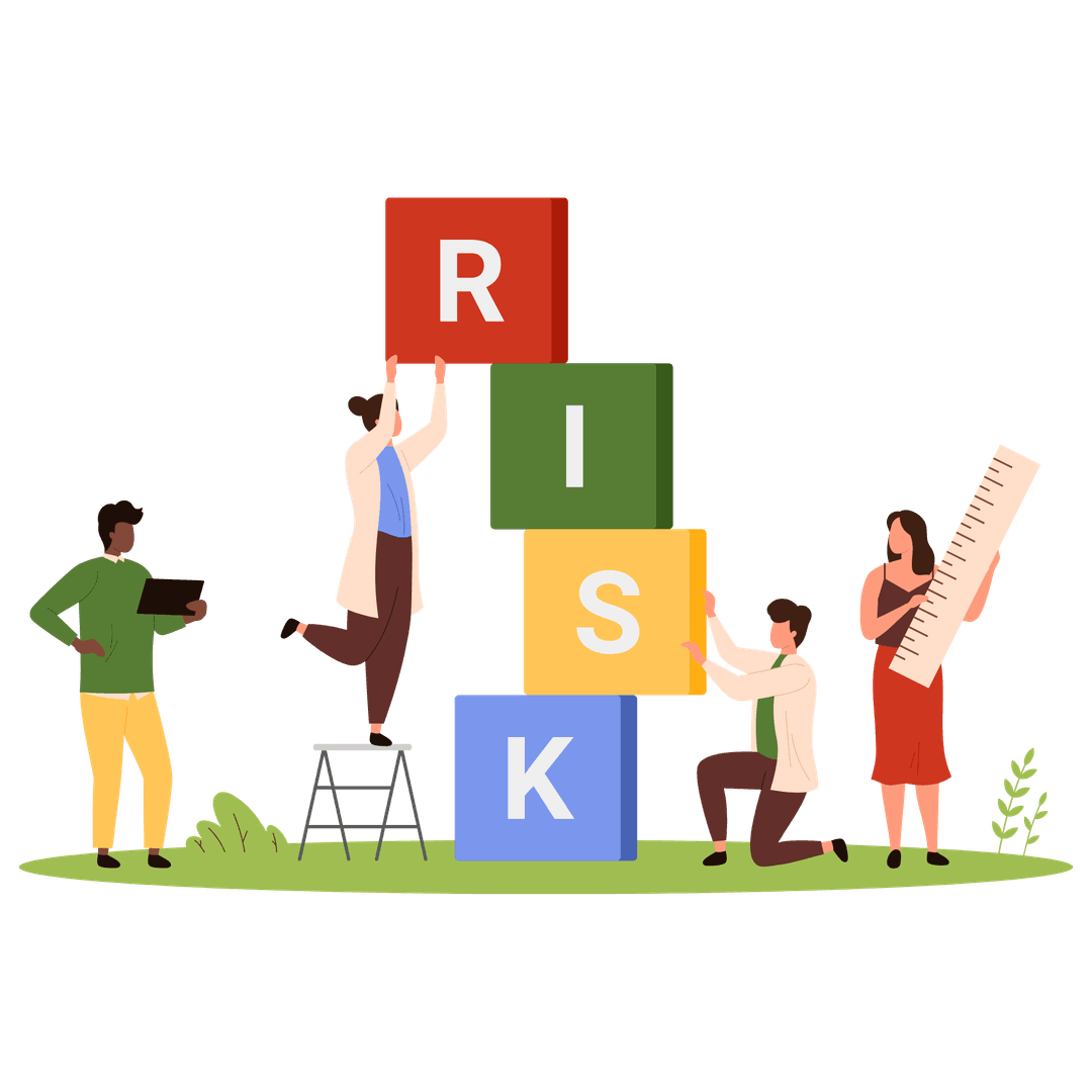 Risk management team building blocks representing risk mitigation