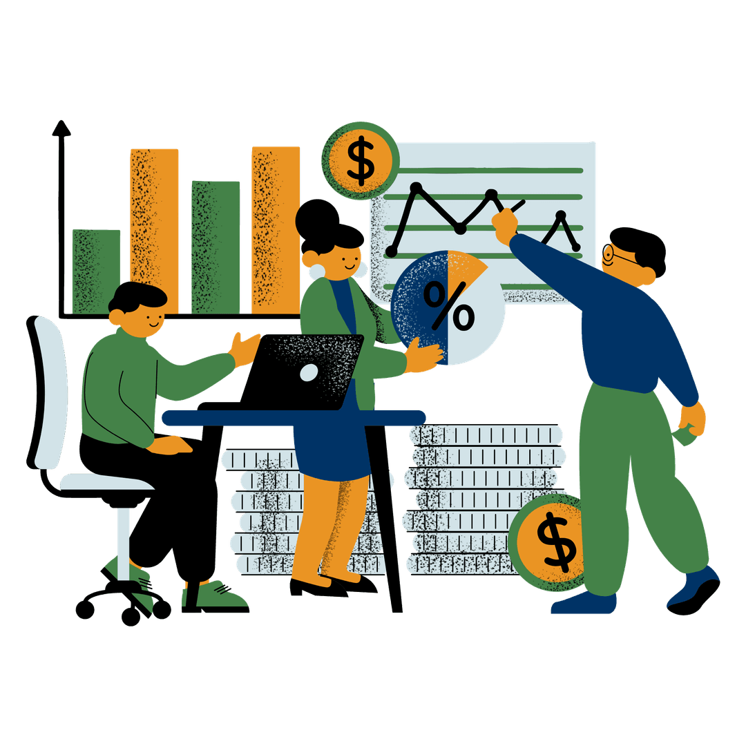 Investment opportunity assessment with professionals reviewing growth charts